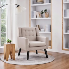 Yaheetech Linen Fabric Accent Chair with Wood Legs Removable Cushion Brown | Beige