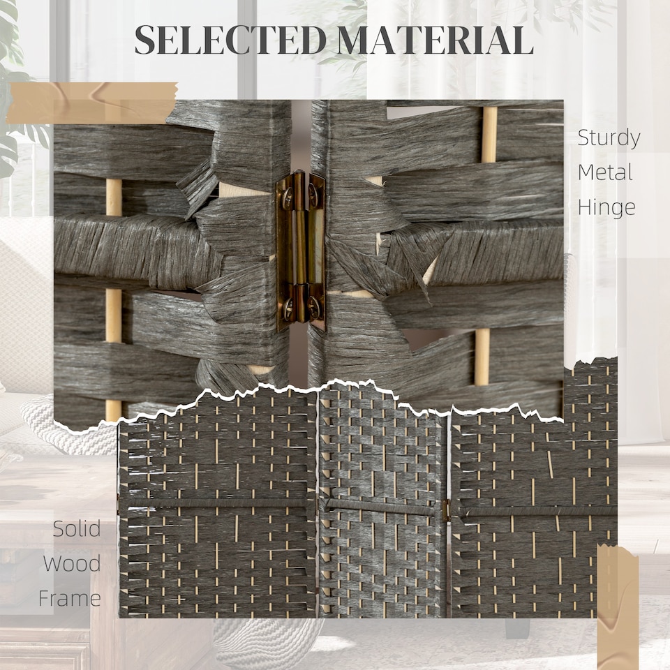 image 1 of HOMCOM 4 Panel Folding Privacy Screen with Pine Wood Frame, Dark Grey
