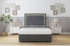 Sloomy Sofia Gold Armour Coniston Divan Bed With Mattress 2 Drawers Left Side With 26" Strutted Headboard & 12" Matching Footboard 5' King | Grey | Armour | King | 1