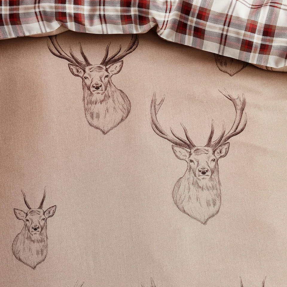 image 1 of Catherine Lansfield Stag Duvet Cover Set - Beige/Cream/Red - Double | Brown | Double