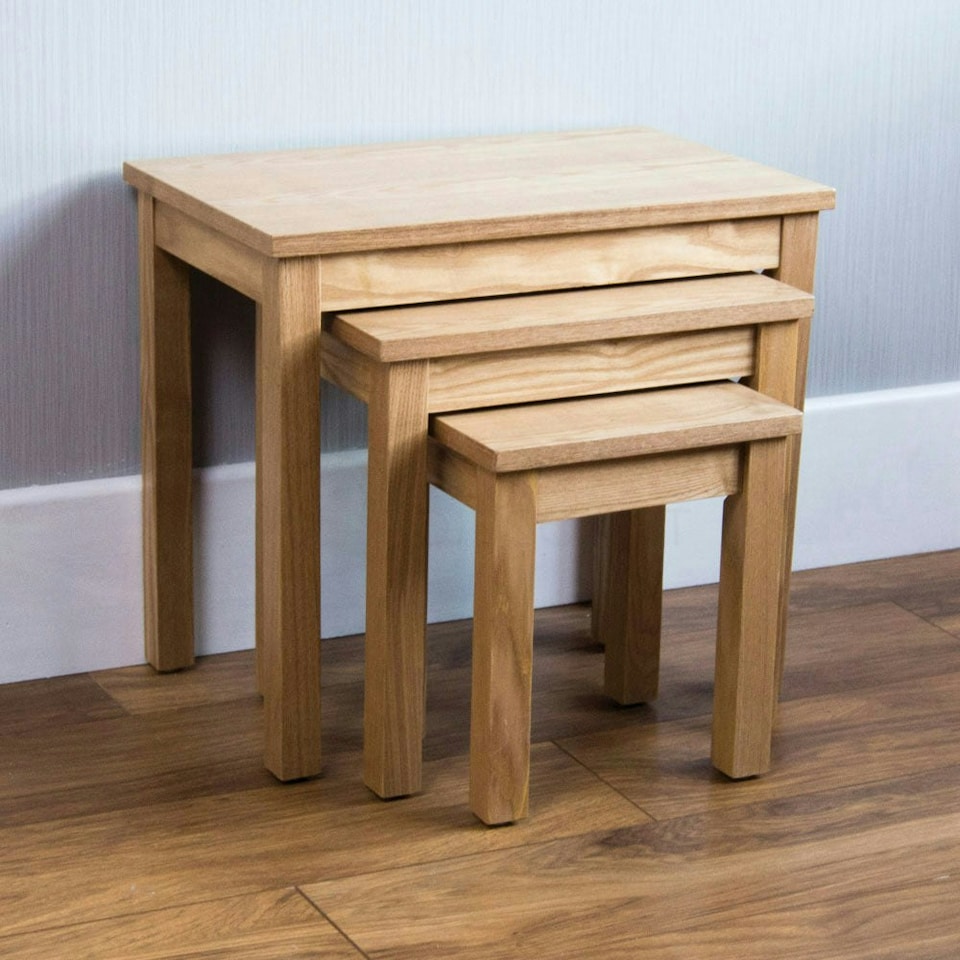 image 1 of Vida Designs Oakridge Set of 3 Nest of Tables Sofa Side End Table, Oak