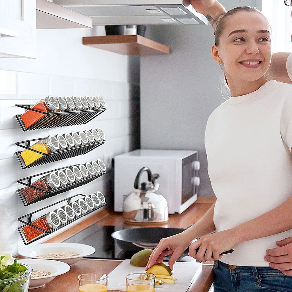 image 1 of Living and Home 4Pcs Wall-Mounted Spice Racks | Black