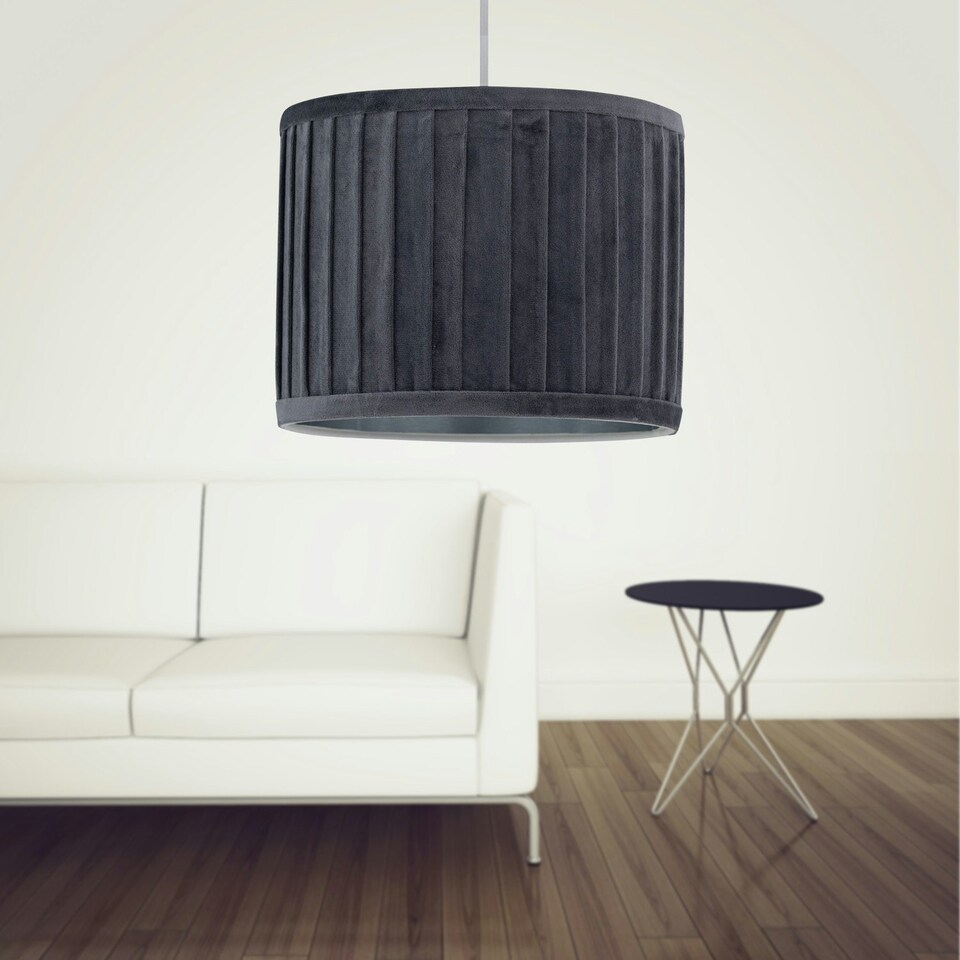 image 1 of First Choice Lighting Sundance Grey Velvet Pleated 30cm Lamp Shade with Silver Inner Grey | Silver