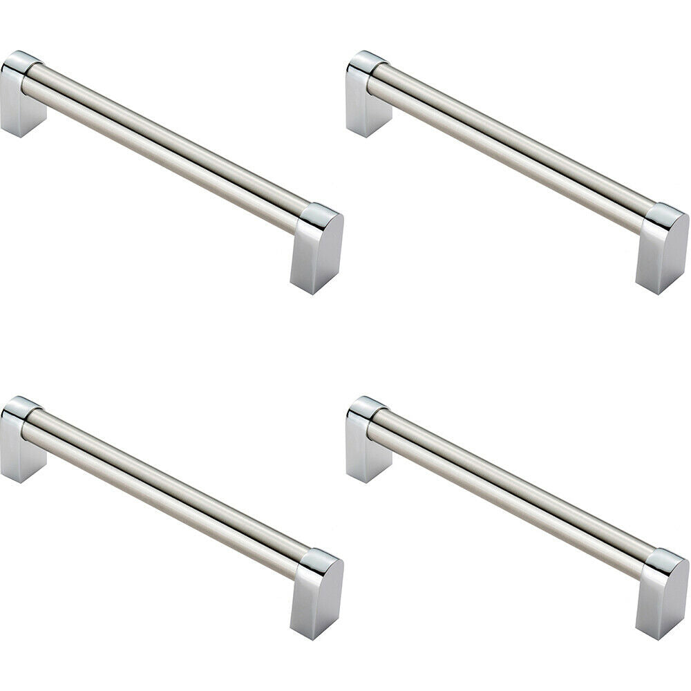 Loops 4x Round Tube Pull Handle 176 x 16mm 160mm Fixing Centres Satin Nickel & Chrome in Metallics