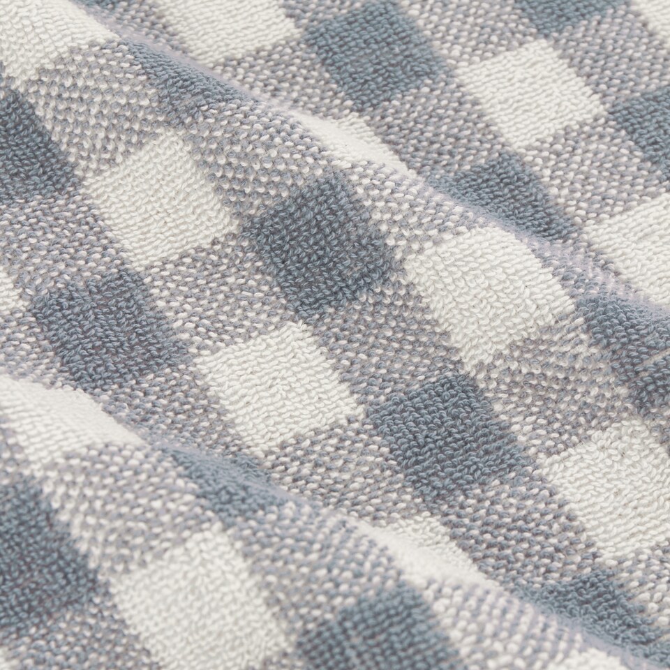 image 1 of Yard Barton Gingham 100% Cotton Check Bath Towel, Denim Blue