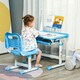 image 2 of HOMCOM Kids Study Desk and Chair Set w/ USB Lamp, Adjustable Height, Pink 