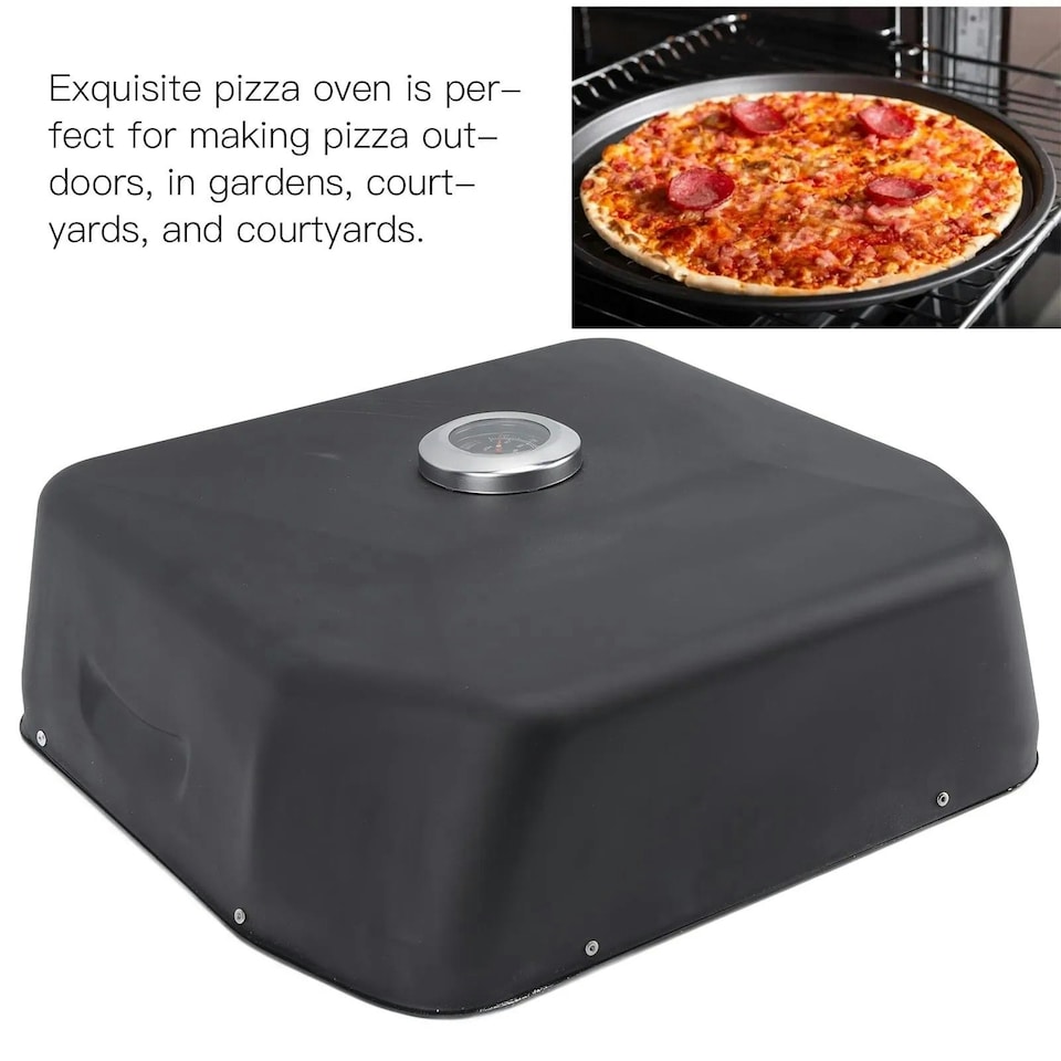 image 1 of Grill Top Pizza Maker Oven Steel Waterproof with Thermometer BBQ Gas Charcoal
