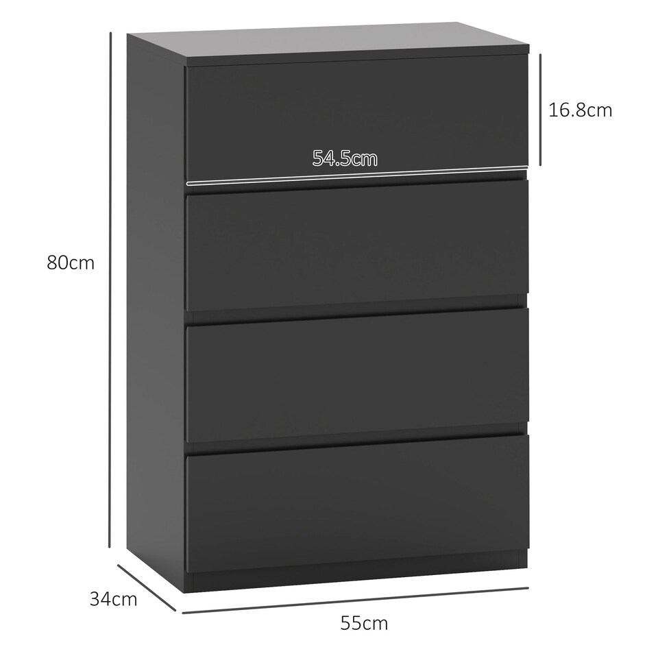 image 1 of HOMCOM Chest of Drawers, 4 Drawers Storage Cabinet Floor Tower Cupboard for Bedroom Living Room, Black