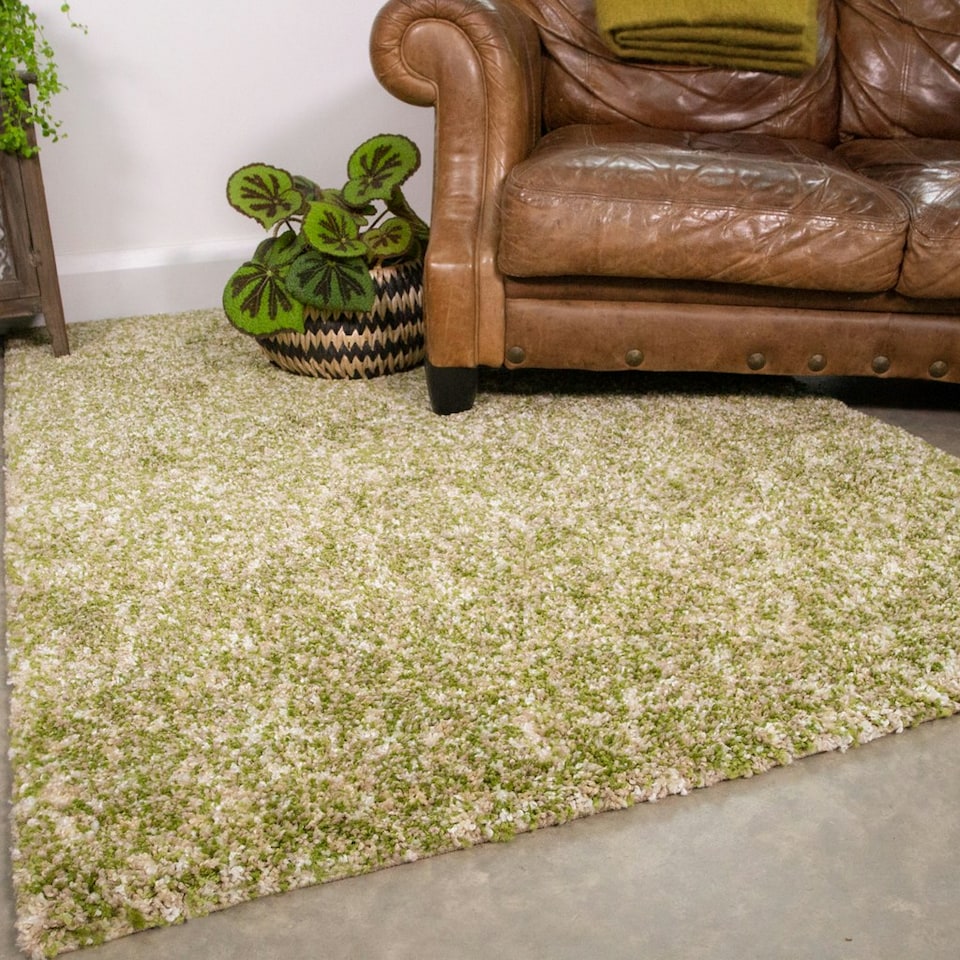 image 1 of KUKOON Fern Green Beige Mottled Shaggy Living Room Area Rug 160cm x 230cm Green