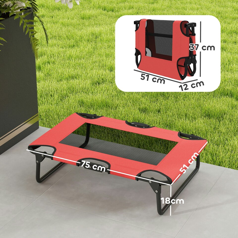 image 1 of PawHut Raised Dog Bed with Breathable Mesh for S & M Dogs, Light Grey Red | M