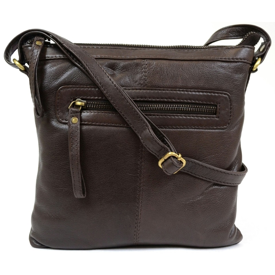 image 1 of Butter Soft Premium Leather Cross Body Bag, Adjustable Shoulder Strap Brown | Brown