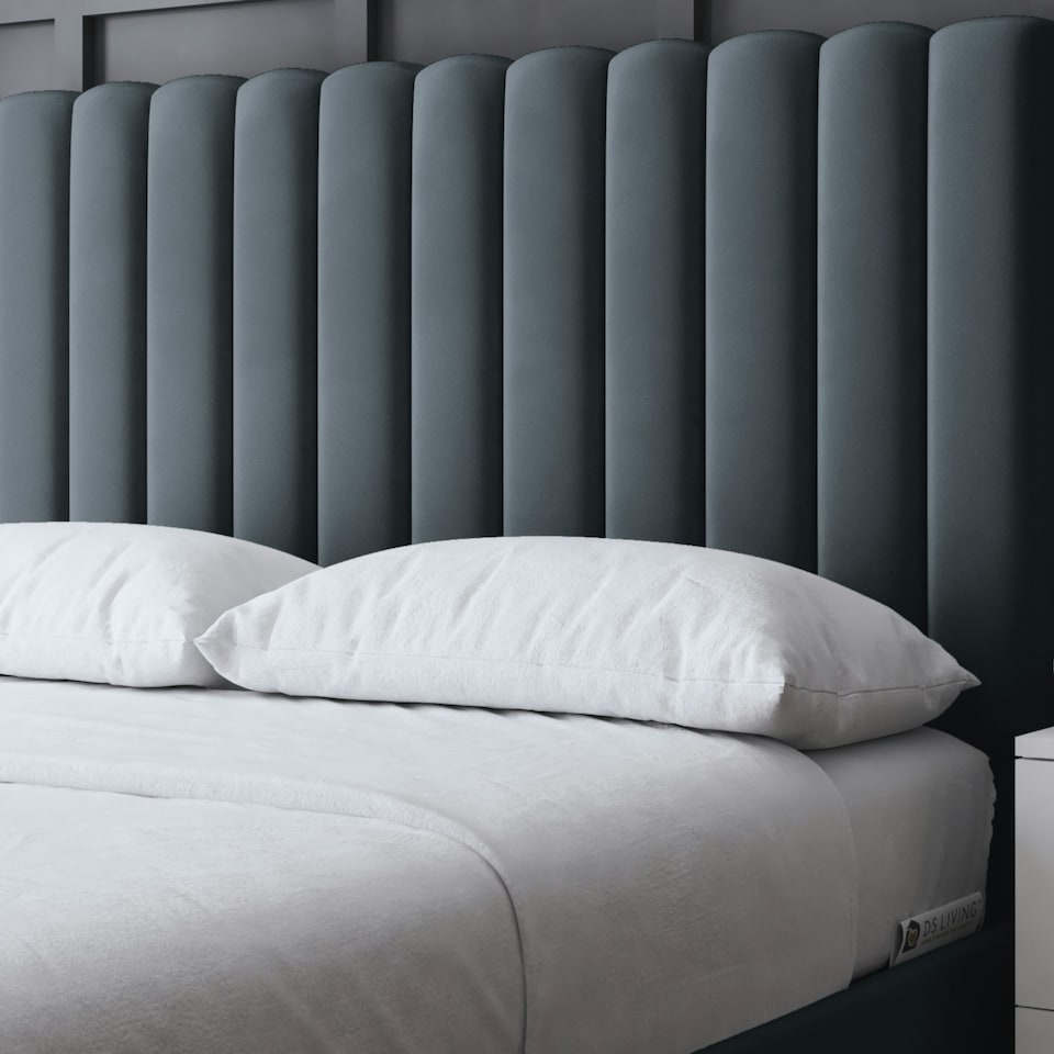 image 1 of Evangeline Divan Bed with Upholstered Headboard - Grey (Steel) - King / 5ft