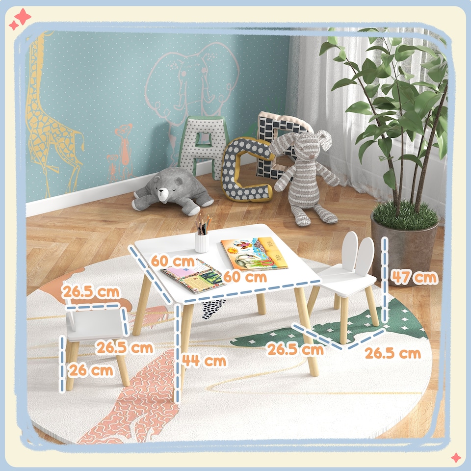 image 1 of AIYAPLAY 3 Pieces Toddler Table and Chair Set for Nursery, Playroom, Classroom | White