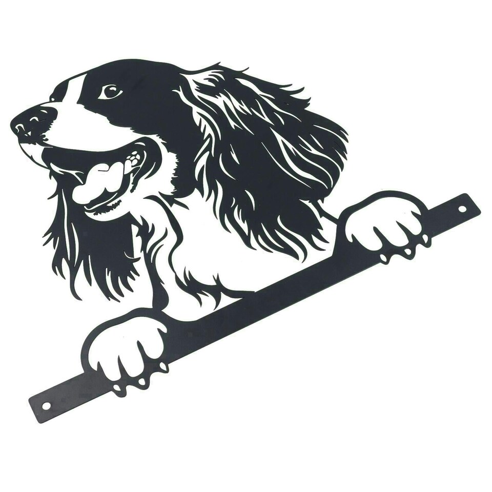 image 1 of Black Metal Peeking Spaniel Silhouette with Fixing Plate Garden Ornament Gift