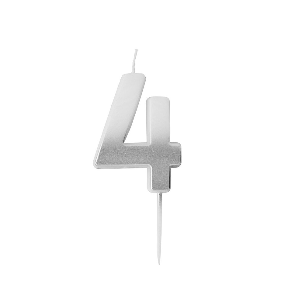 image 1 of Silver Ombre Number '4' Celebration Candle