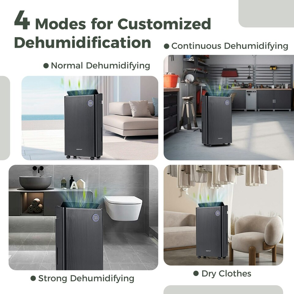 image 1 of COSTWAY 25L/D Dehumidifier with 4 Modes & 3-Color Indicator Black