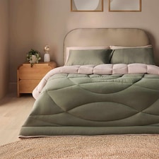 Silentnight Coverless Duvet and Pillowcase Set, Washed Effect, Reversible - Green Natural | Green | Natural Reverse