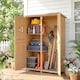image 9 of Outsunny Wooden Garden Shed Tool Storage Cabinet Double Door Shelf Natural Wood | White