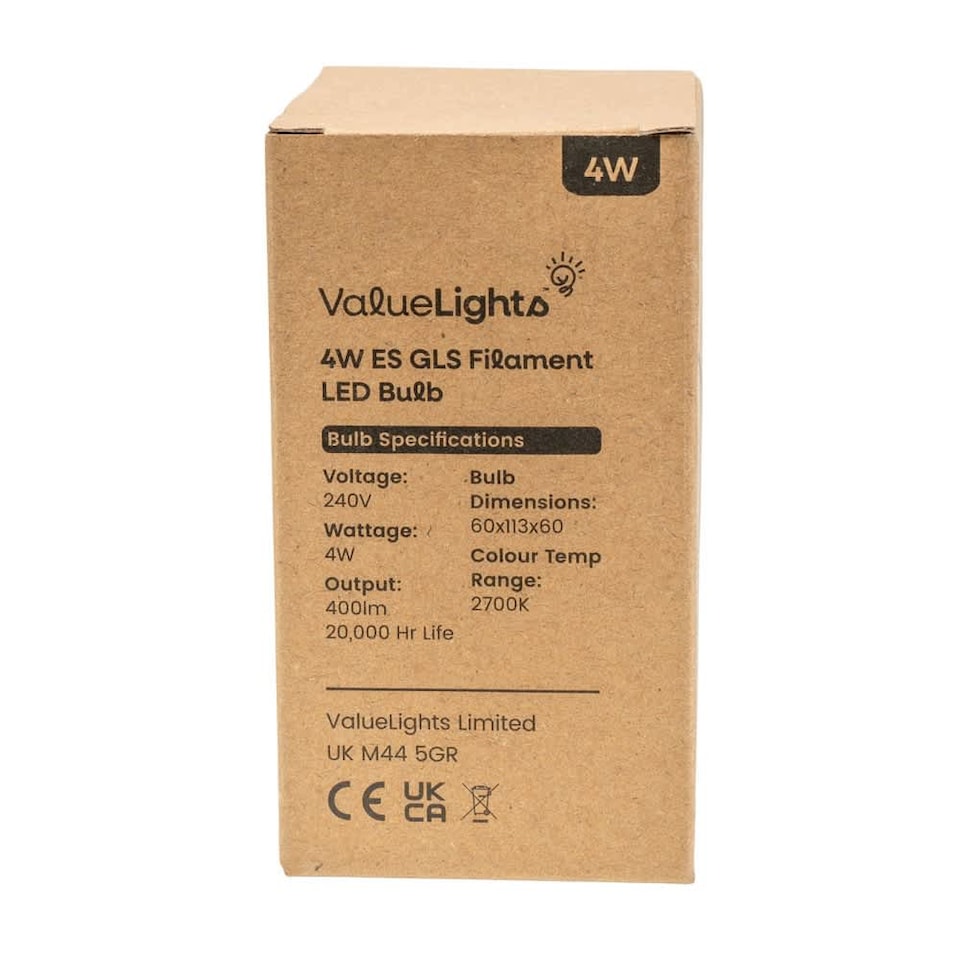 image 1 of ValueLights 5 Pack Filament E27 Amber Glass GLS Light Bulbs | Clear