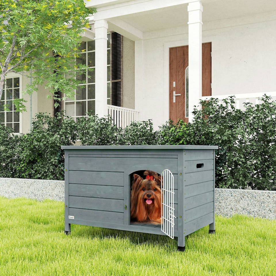 image 1 of PawHut Wooden Dog House, Dog Kennel w/ Removable Bottom, Dark Grey