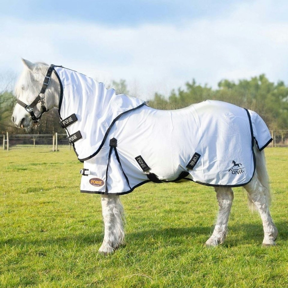 image 1 of Gallop Equestrian Ponie Dual 5-Point Fly Rug & Neck Set White | Size: 4ft 6
Colour: White