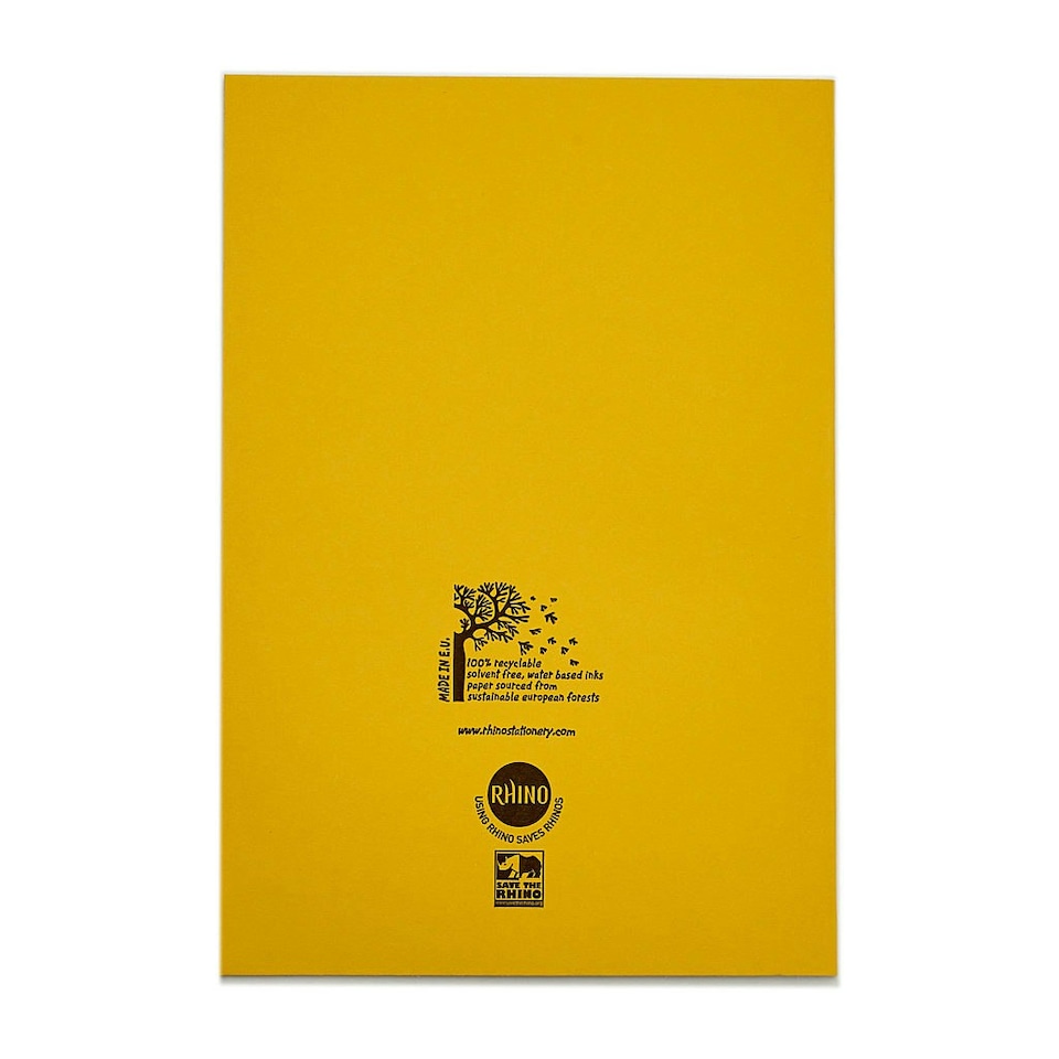image 1 of Pack of 10 Rhino A4 48 Page Yellow with Cream Tinted Paper 12mm Lined with Margin Exercise Books