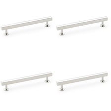 4 PACK - Straight Square Bar Pull Handle Polished Nickel 160mm Centres SOLID BRASS Drawer