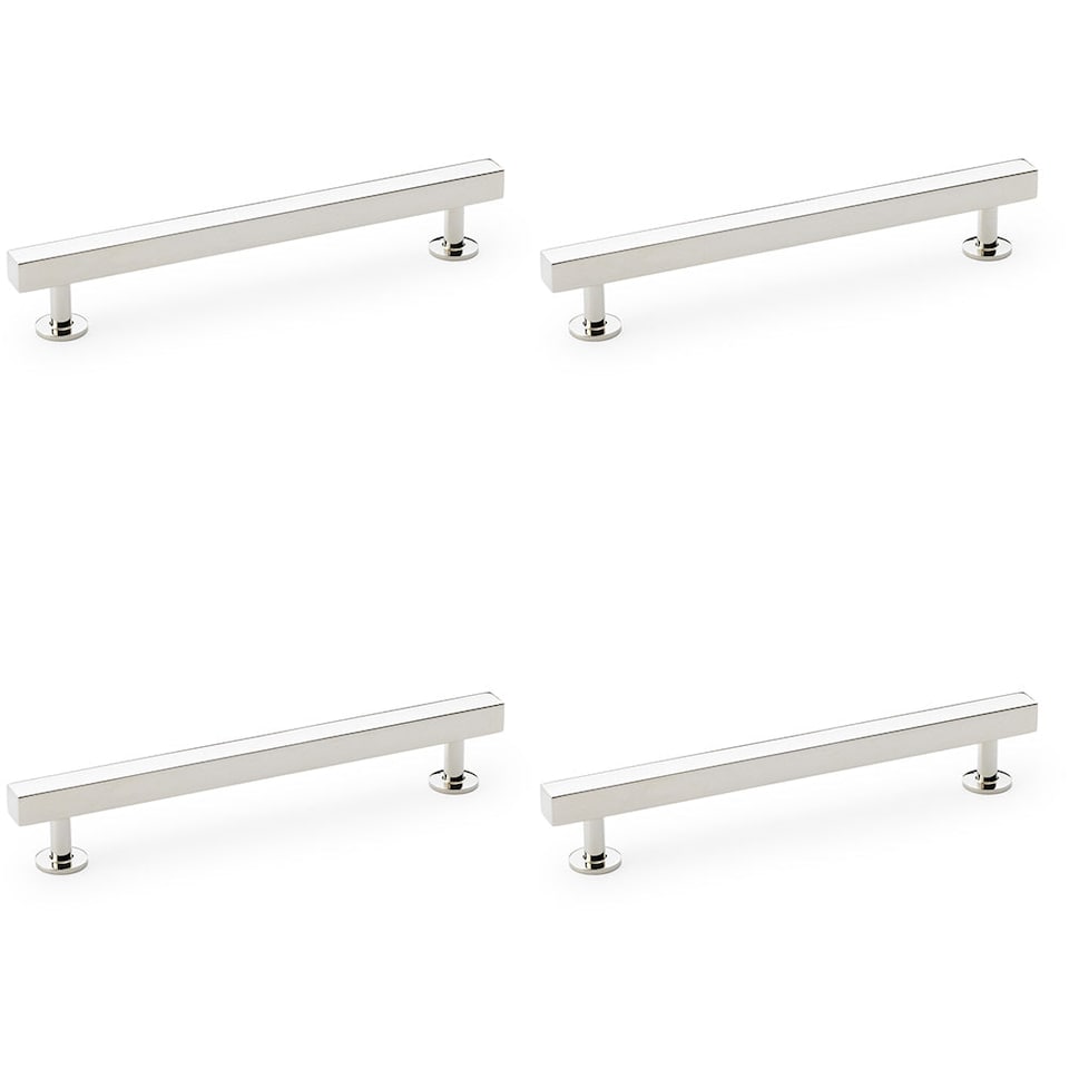 image 1 of 4 PACK - Straight Square Bar Pull Handle Polished Nickel 160mm Centres SOLID BRASS Drawer