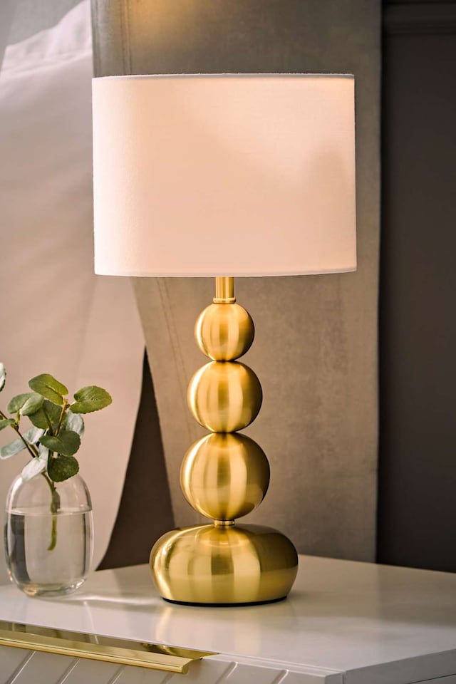 image 1 of ValueLights Marissa Pair Gold Stacked Ball Bedside Light Table Lamp | Gold
