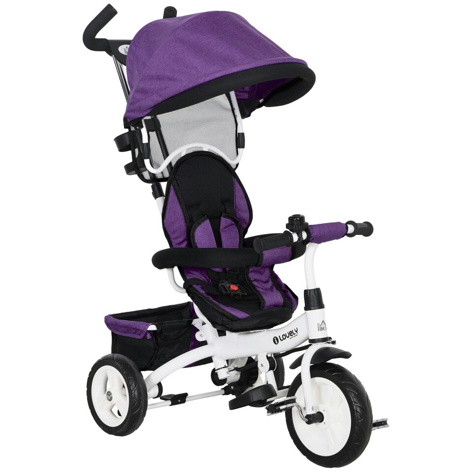 image 1 of HOMCOM 6 in 1 Kids Trike, Stroller with Parent Handle, Purple