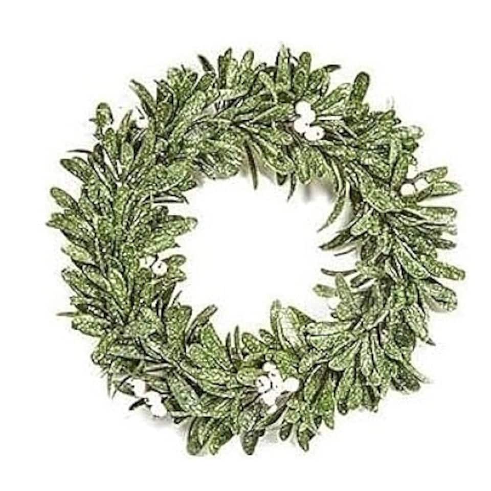 image 1 of Premier Artificial Door Wreath Frosted Mistletoe White Berries 35cm