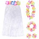 image 1 of 80cm Hawaiian Long White Hula Skirt & Lei | White | 3