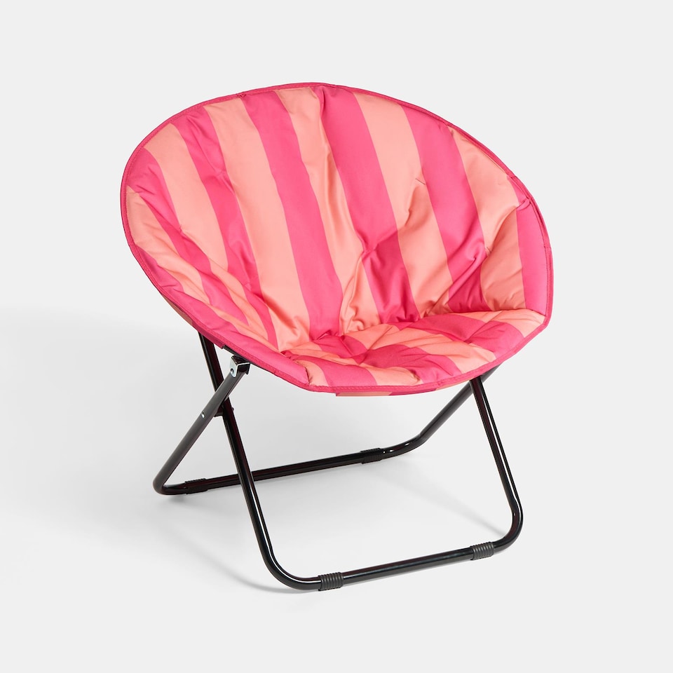 image 1 of OHS Stripe Moon Camping Chair Round Folding Outdoor Garden Seat | Multi | Pink/Orange