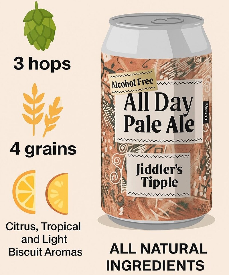 image 1 of Jiddler's Tipple - All Day Pale Ale - Alcohol Free - 0.5% ABV Craft Beer Cans - Vegan Gluten Free Beer - 12 x 330ml