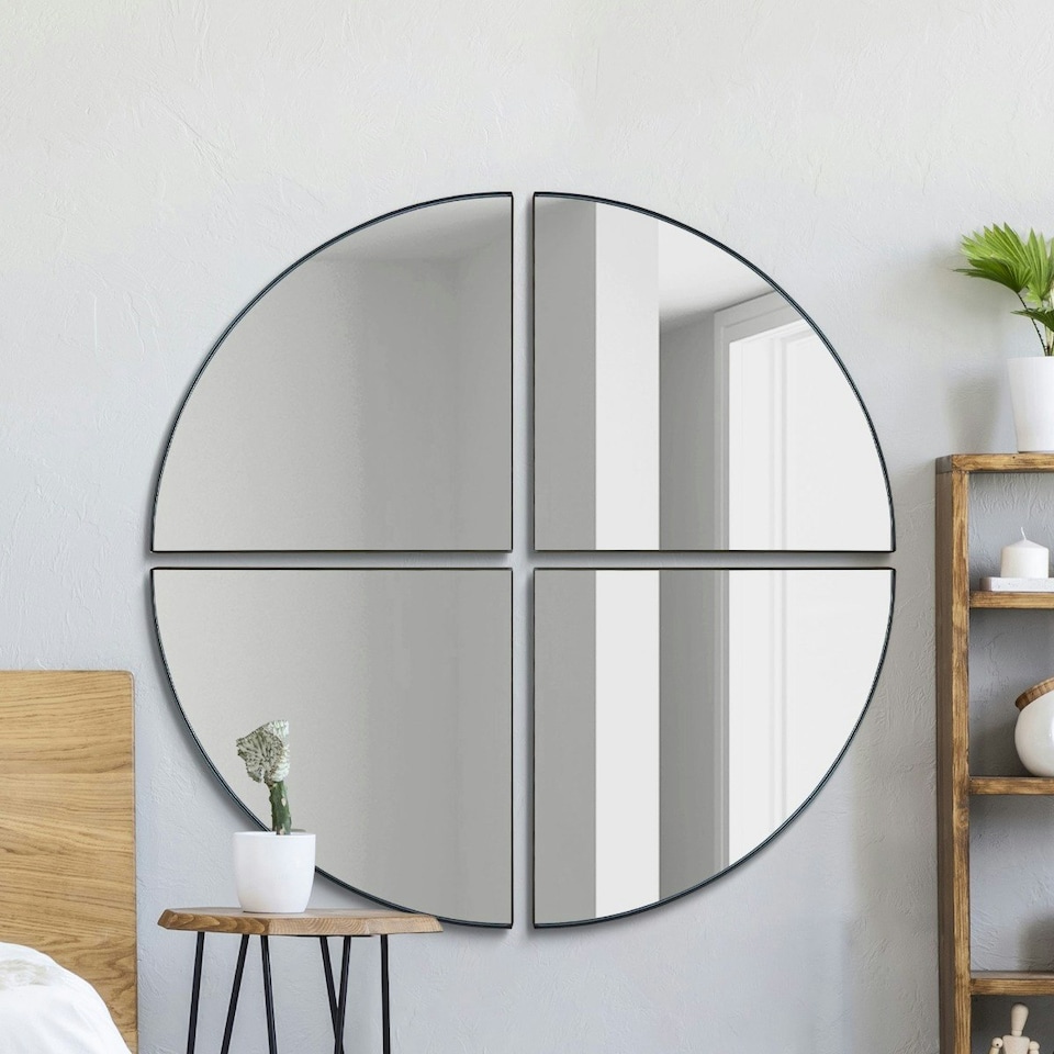 image 1 of The Quadrants - New Black XL Circular Metal Wall Mirror Made up of 4 Parts 70" X 70" (180 x 180CM) Black
