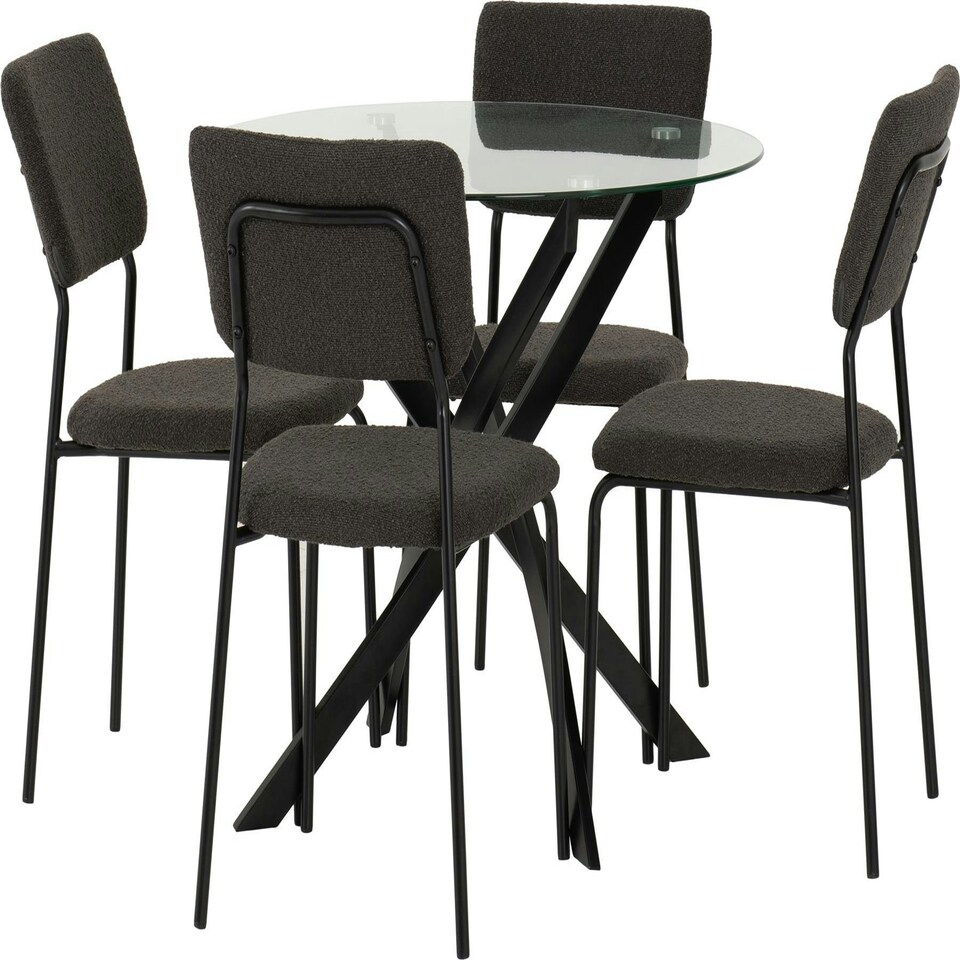image 1 of Sheldon Round Glass Dining Set with 4 Chairs Grey | Grey Boucle