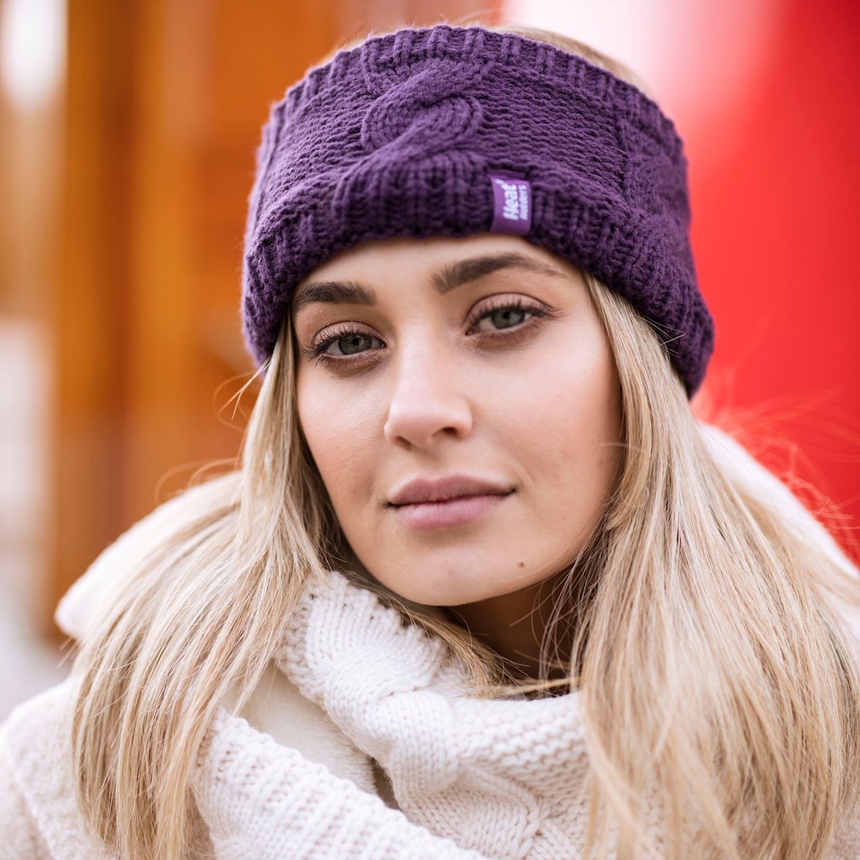 image 1 of Ladies Cable Knitted Fleece Lined Thermal Winter Ear Warmer Headband | Pink | Pink | One Size | 1