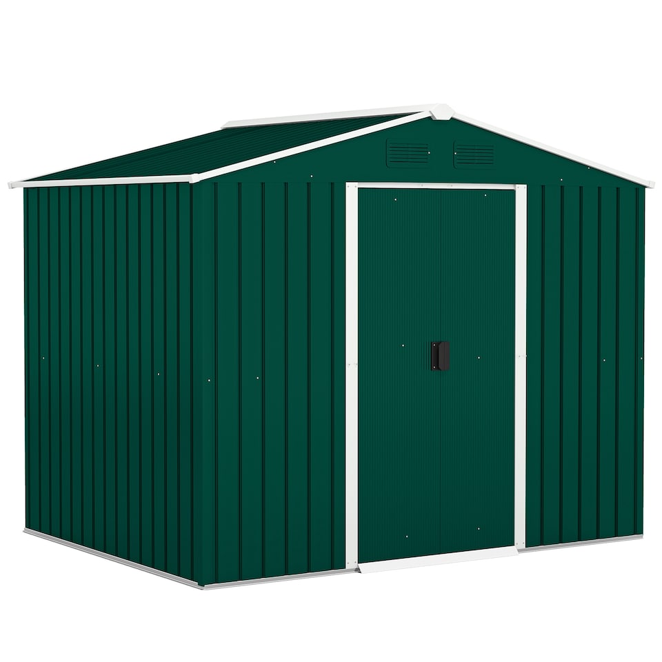 image 1 of Outsunny 7.7 x 5.7ft Metal Garden Shed with Ventilation Slots and Sliding Doors, Galvanised Outdoor Tool Storage House, Green