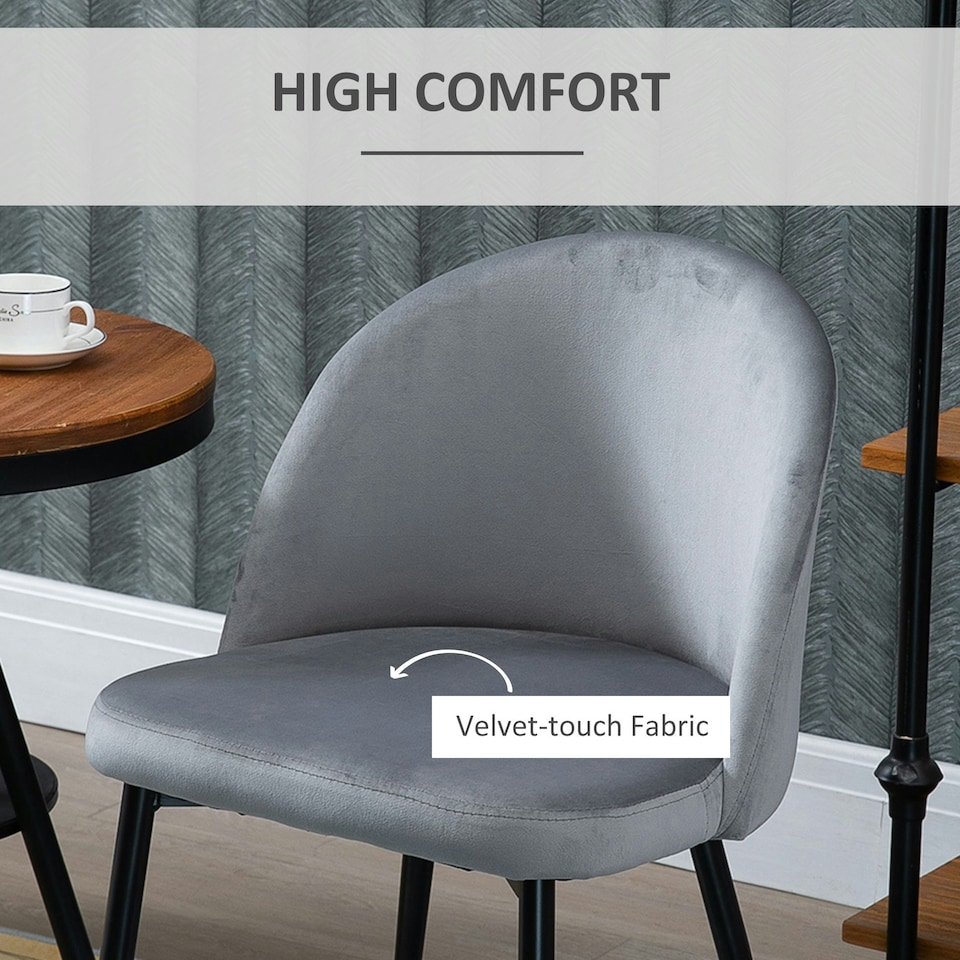 image 1 of HOMCOM Modern Set of 2 Upholstered Fabric Bucket Seat Dining Chairs, Grey