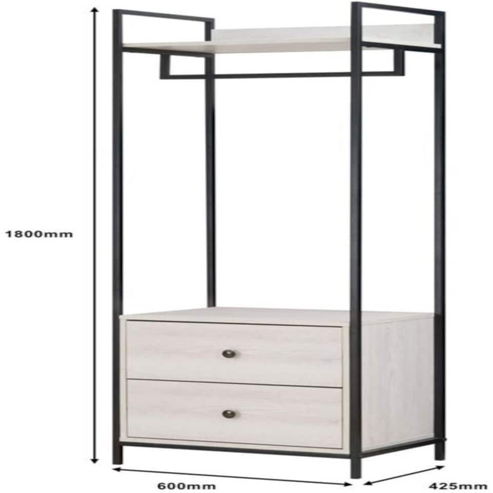 image 1 of Alva Open Wardrobe with 2 Drawers White | White Oak