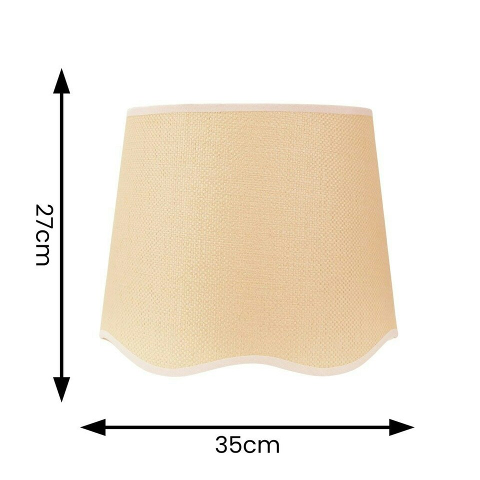 image 1 of ValueLights Dutton Natural Fabric White Trim Scallop Edge Ceiling Floor Table Large Lamp Shade