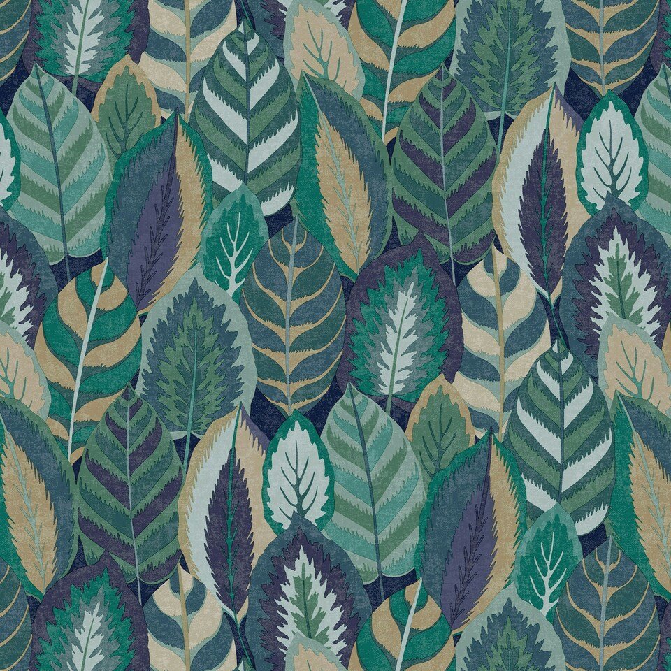 image 1 of Sublime Arty Leaves Blue Wallpaper Blue | Blue