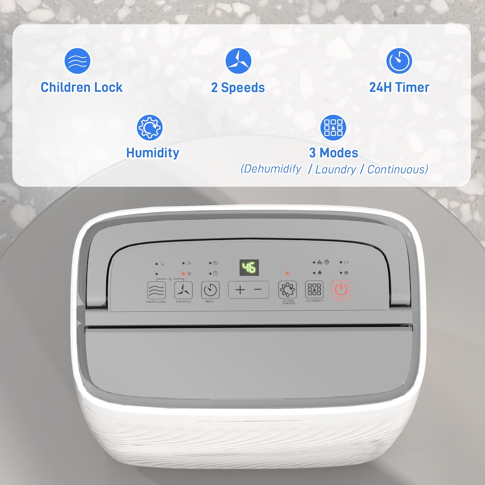 image 1 of HOMCOM 16LDay Dehumidifier for Home, Activated Carbon Air Filter, Portable Compressor Dehumidifier with 5.5L Water Tank, 24H Timer, Laundry Drying, Continuous Drainage, Humidity Light, White