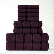VELVETIO 8 Piece Towel Bale Set Boston Shiny Stripe Pattern - 100% Cotton, 450 GSM Purple | Aubergine
