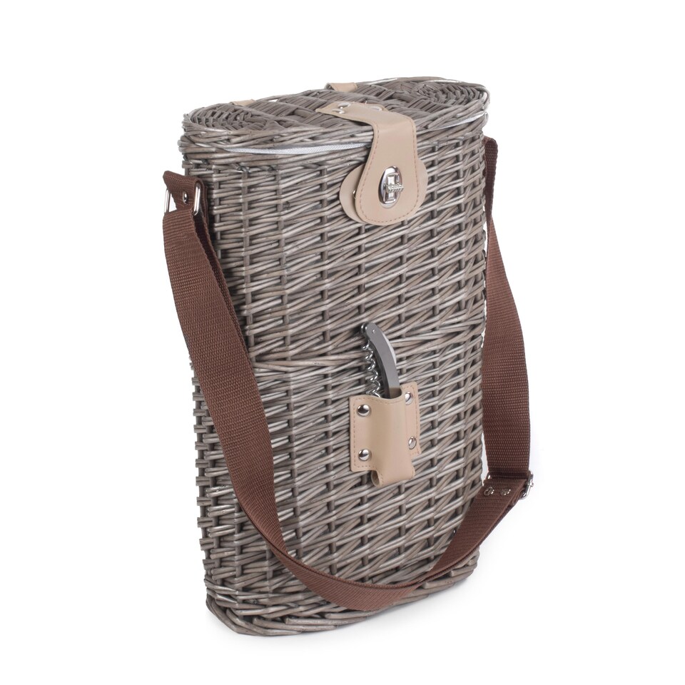 image 1 of Wicker 2 Bottle Willow Insulated Bottle Carrier