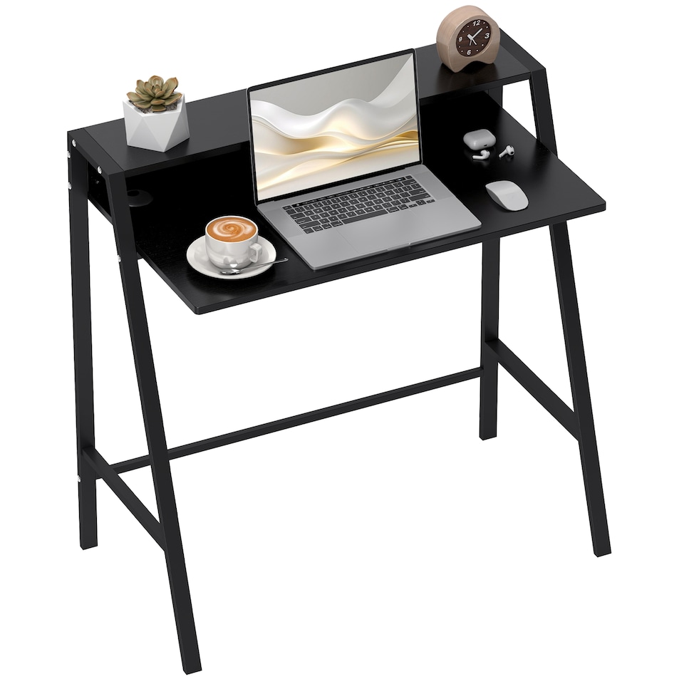 image 1 of HOMCOM Writing Desk Computer Table Home Office PC Laptop Workstation Storage Shelf 84L x 45W cm Black