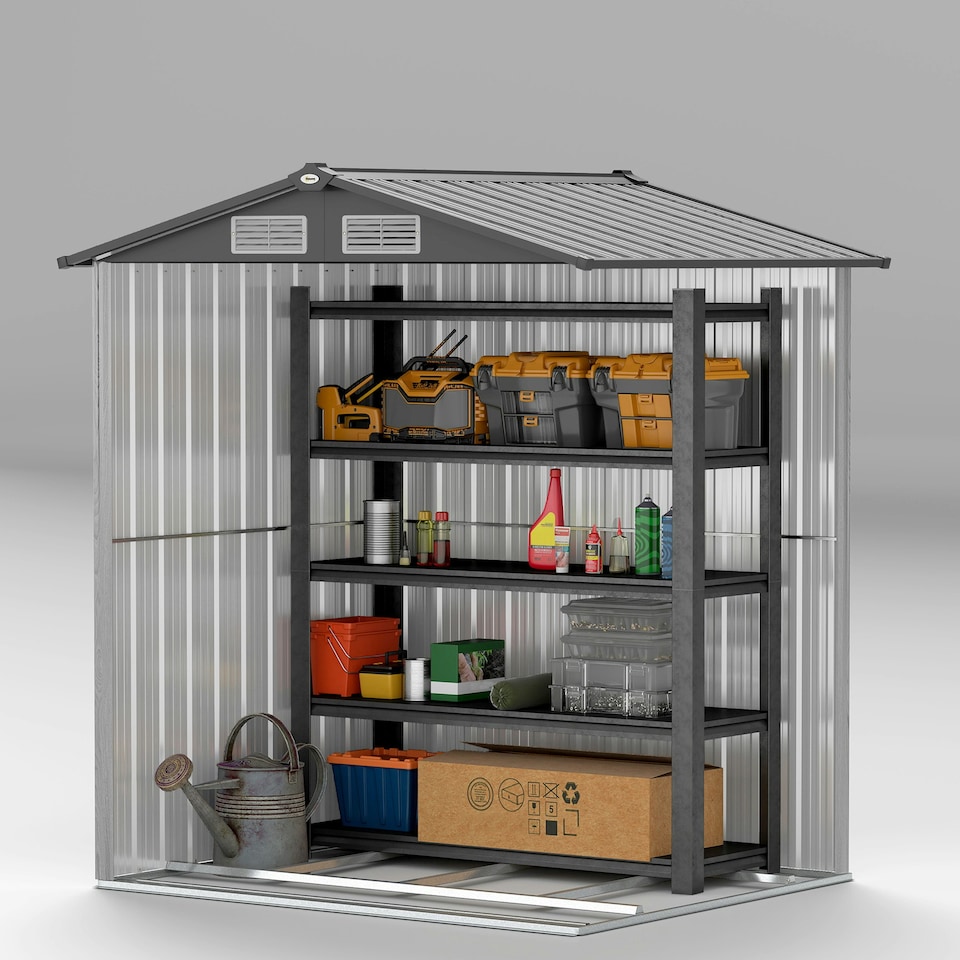 image 1 of Outsunny 5ft x 4.3ft Outdoor Metal Storage Shed with Sliding Door Sloped Roof 