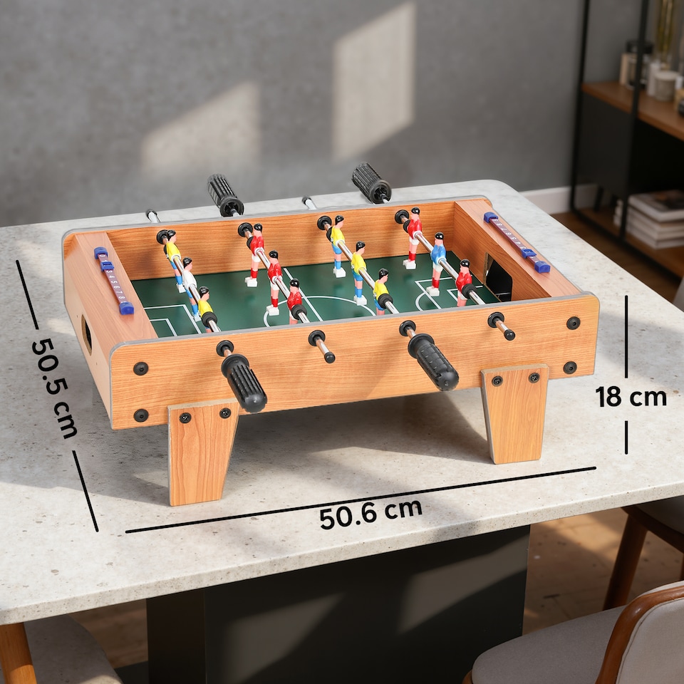 image 1 of SPORTNOW 20 in Table-top Football Table with Stainless Steel Rods, Compact Foosball Table for Kids and Adults, All-Inclusive Foosball Game Set for Indoor, Nature Wood Finish