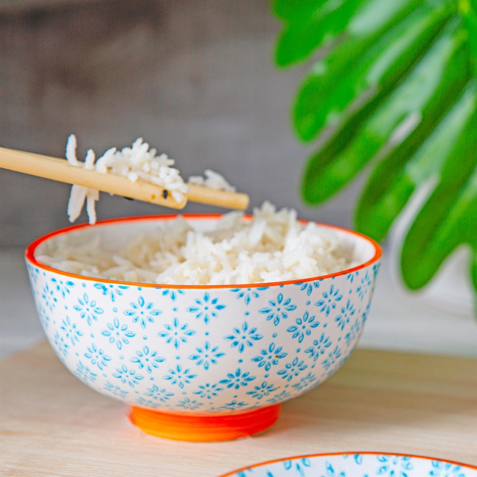 image 1 of Nicola Spring Hand-Printed Rice Bowls - 12cm - Blue - Pack of 6 | Blue | Multi-Coloured