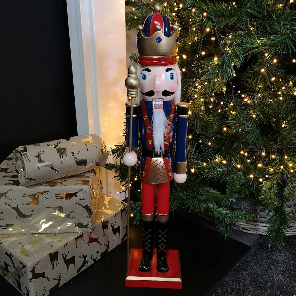 image 1 of 60cm Traditional Wooden Christmas Nutcracker Soldier Decoration with Blue Body